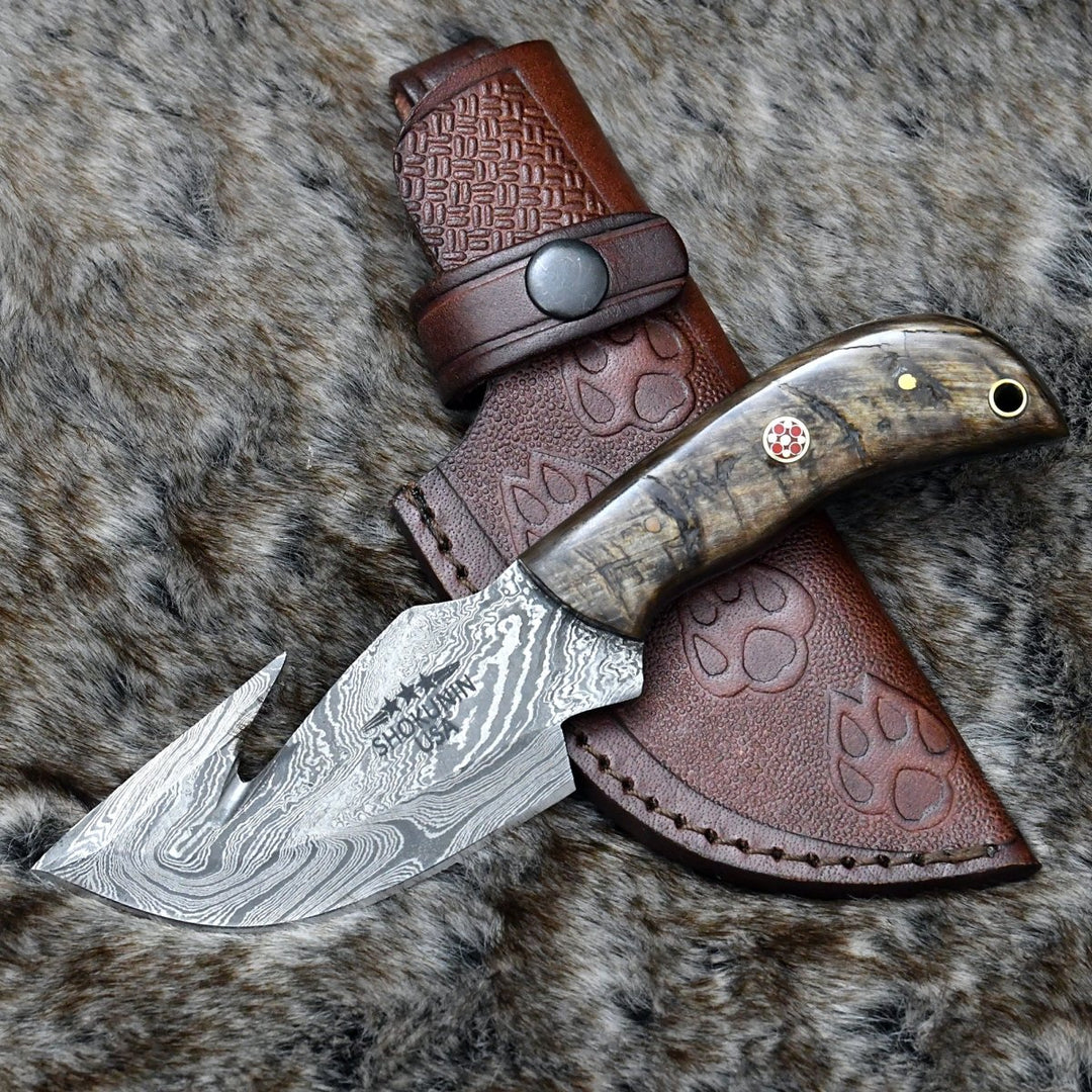 Master Gut Hook Knife with Ram Horn and Turquoise Handle - Shokunin USA