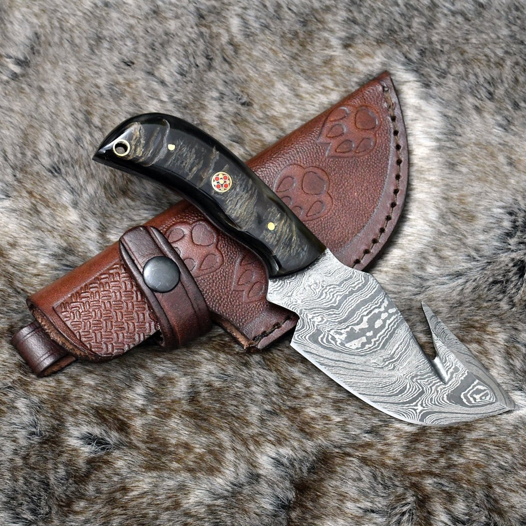 Master Gut Handle - Master Gut Hook Knife with Ram Horn and Turquoise Handle - Shokunin USA