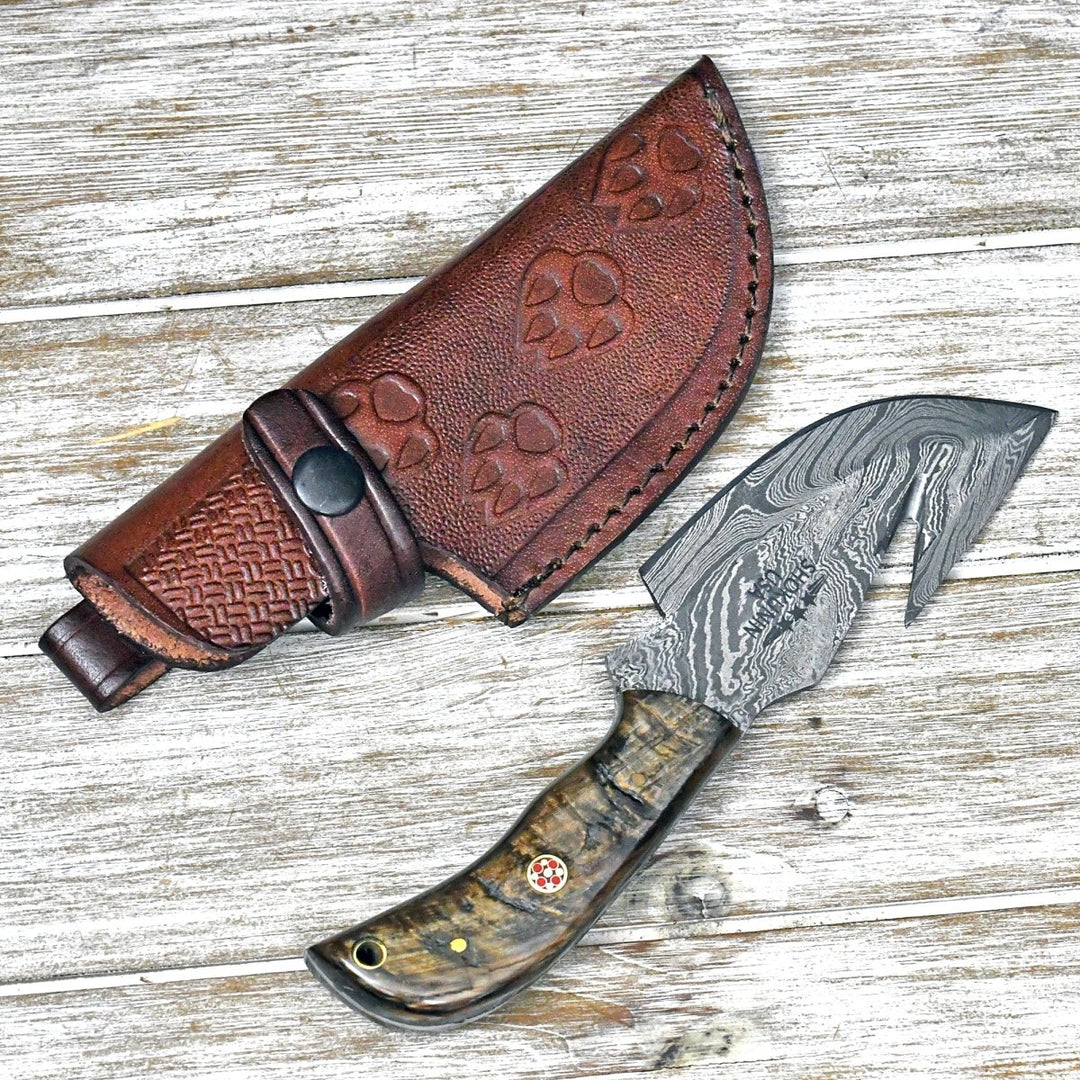 Master Gut knives - Master Gut Hook Knife with Ram Horn and Turquoise Handle - Shokunin USA