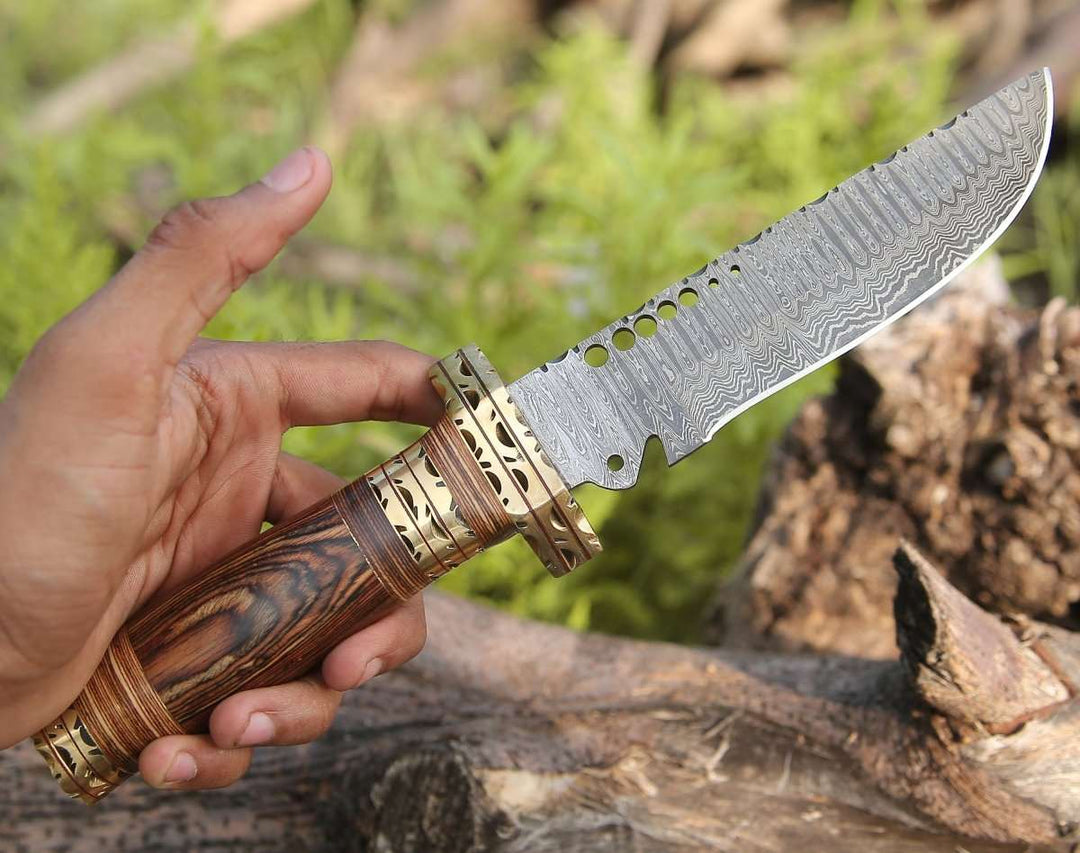 Matrix Bowie Damascus - Matrix Bowie Knife with Pakkawood Handle - Shokunin USA