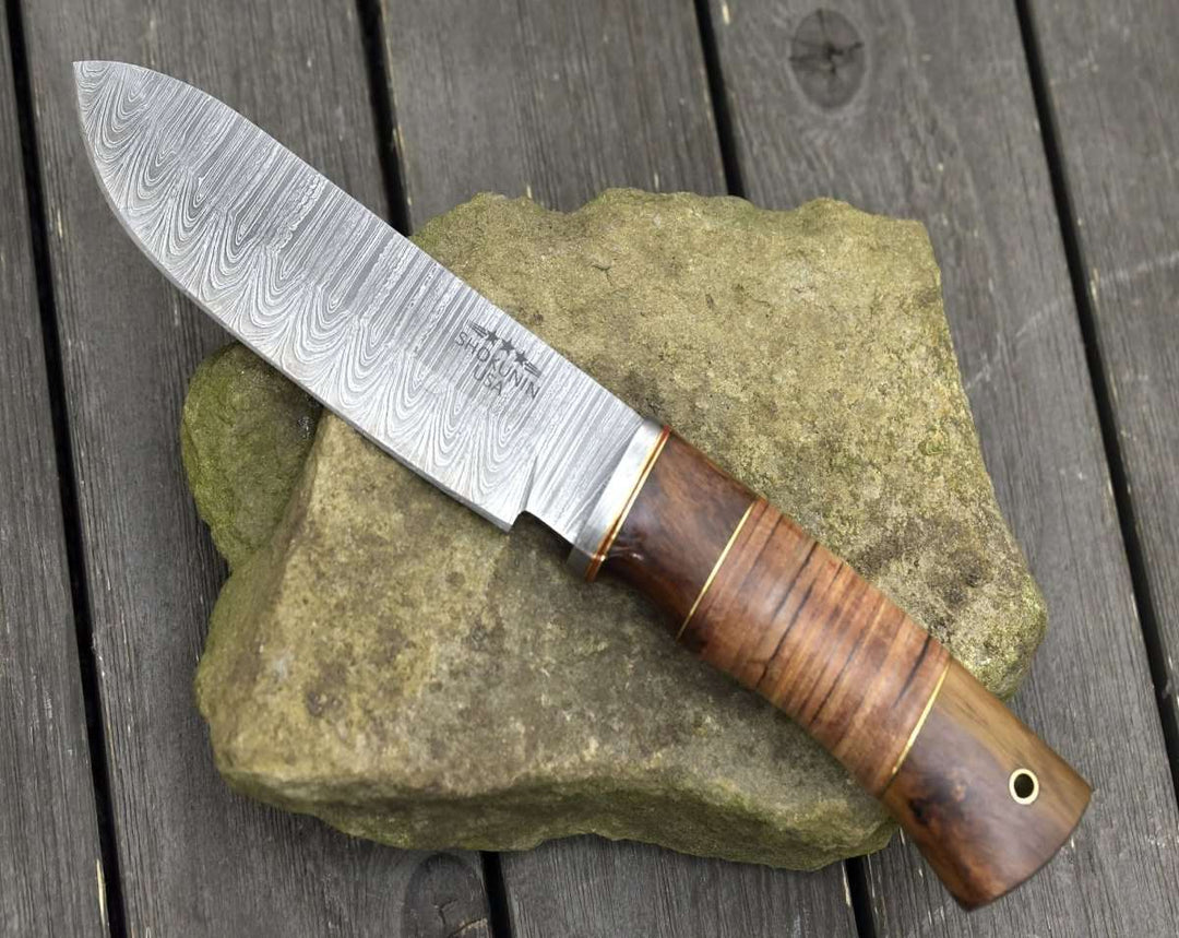 Miracle Damascus knives - Miracle Damascus Hunting Knife with Stacked Leather Handle - Shokunin USA