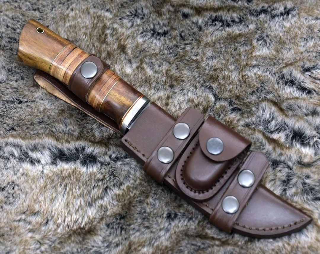 Miracle Hunting Leather - Miracle Damascus Hunting Knife with Stacked Leather Handle - Shokunin USA