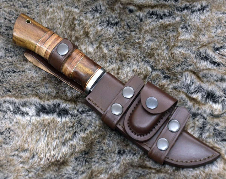 Miracle Hunting Leather - Miracle Damascus Hunting Knife with Stacked Leather Handle - Shokunin USA
