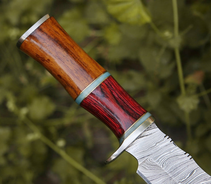 Mirage Damascus Bowie - Mirage Damascus Hunting Knife with Rosewood Handle - Shokunin USA