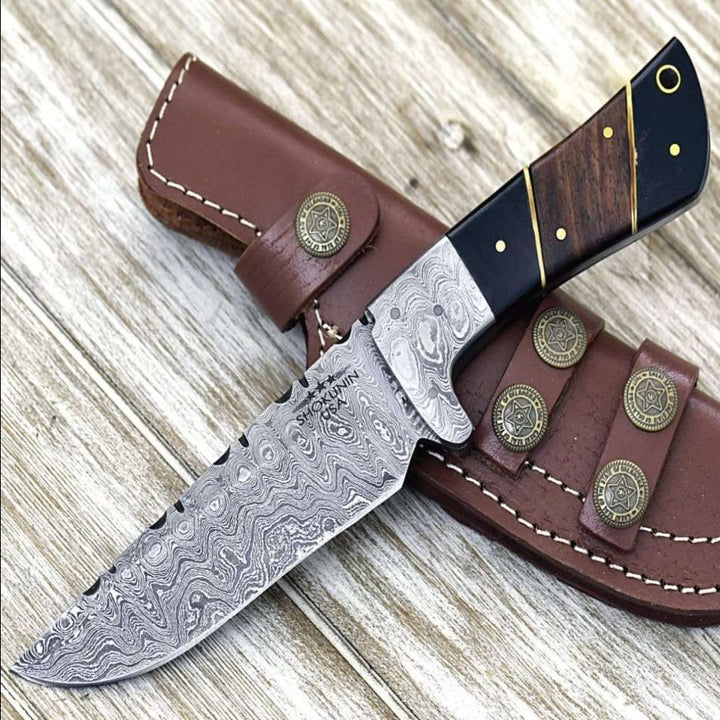 Momentum Damascus Knife - Momentum Damascus Knife with Horn &amp; Rosewood Handle - Shokunin USA