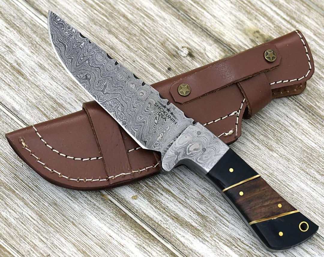 Momentum Damascus Handle - Momentum Damascus Knife with Horn &amp; Rosewood Handle - Shokunin USA