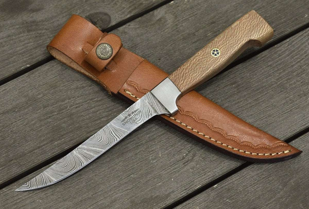 Monarch Fillet Handle - Monarch Damascus Fillet Knife with Leopard Wood Handle - Shokunin USA