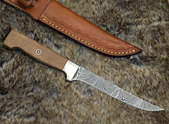 Monarch Damascus Handle - Monarch Damascus Fillet Knife with Leopard Wood Handle - Shokunin USA