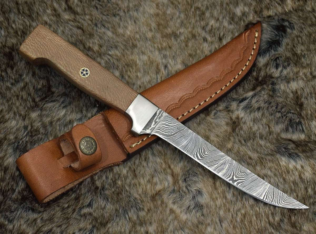 Monarch Fillet Knife - Monarch Damascus Fillet Knife with Leopard Wood Handle - Shokunin USA