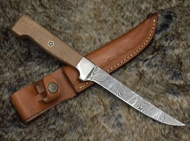 Monarch Fillet Knife - Monarch Damascus Fillet Knife with Leopard Wood Handle - Shokunin USA