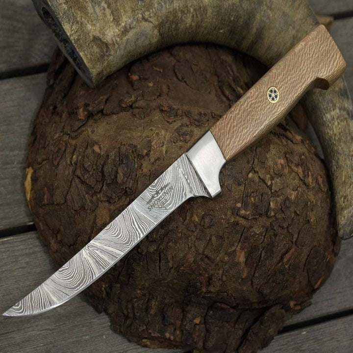 Monarch Damascus Knife - Monarch Damascus Fillet Knife with Leopard Wood Handle - Shokunin USA
