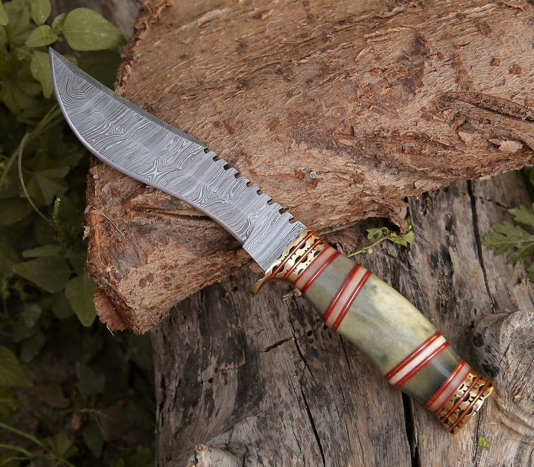 Mythic Kukri Damascus - Mythic Kukri Knife with Bone &amp; Brass Handle - Shokunin USA