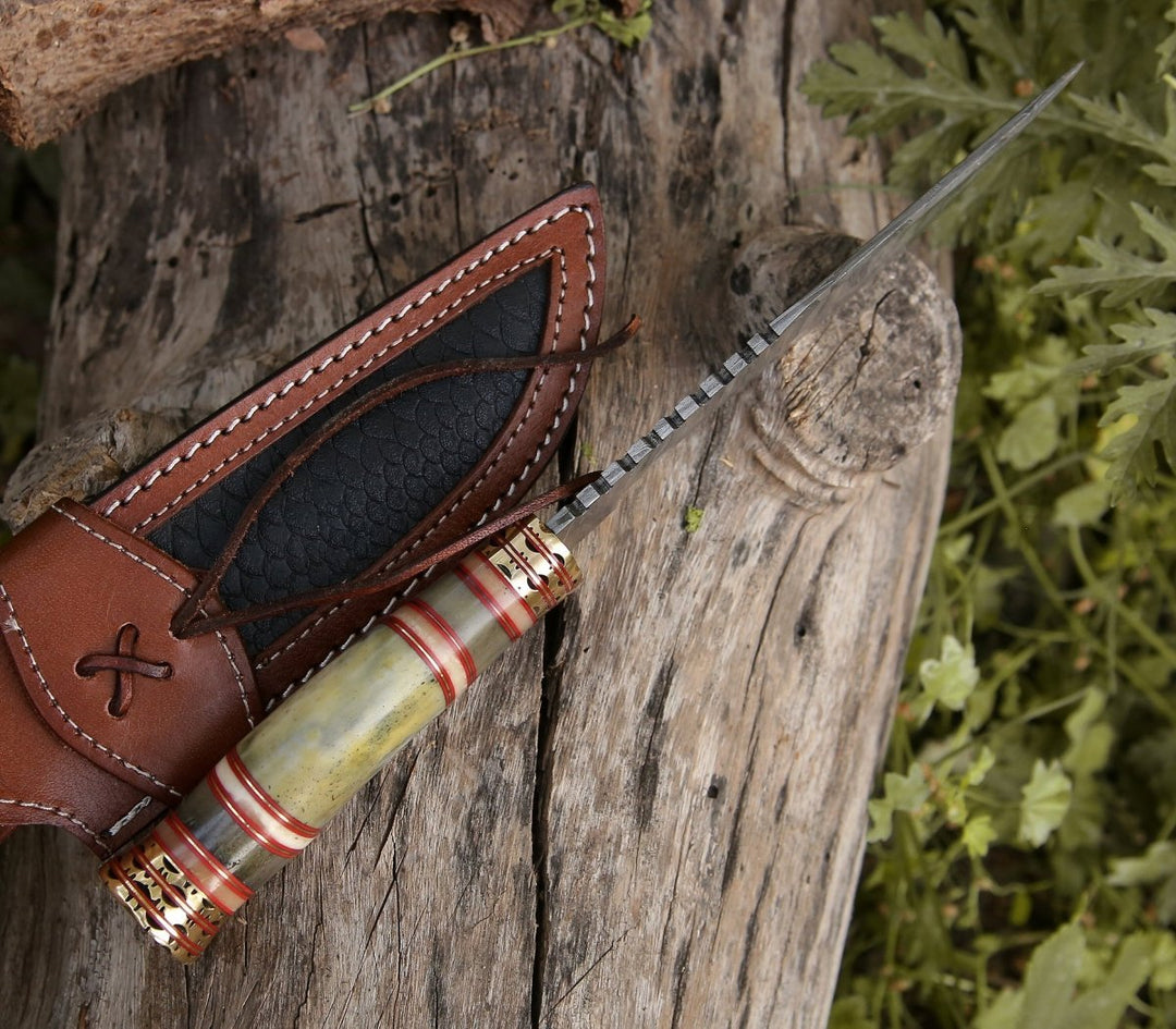 Mythic Kukri Bowie - Mythic Kukri Knife with Bone &amp; Brass Handle - Shokunin USA