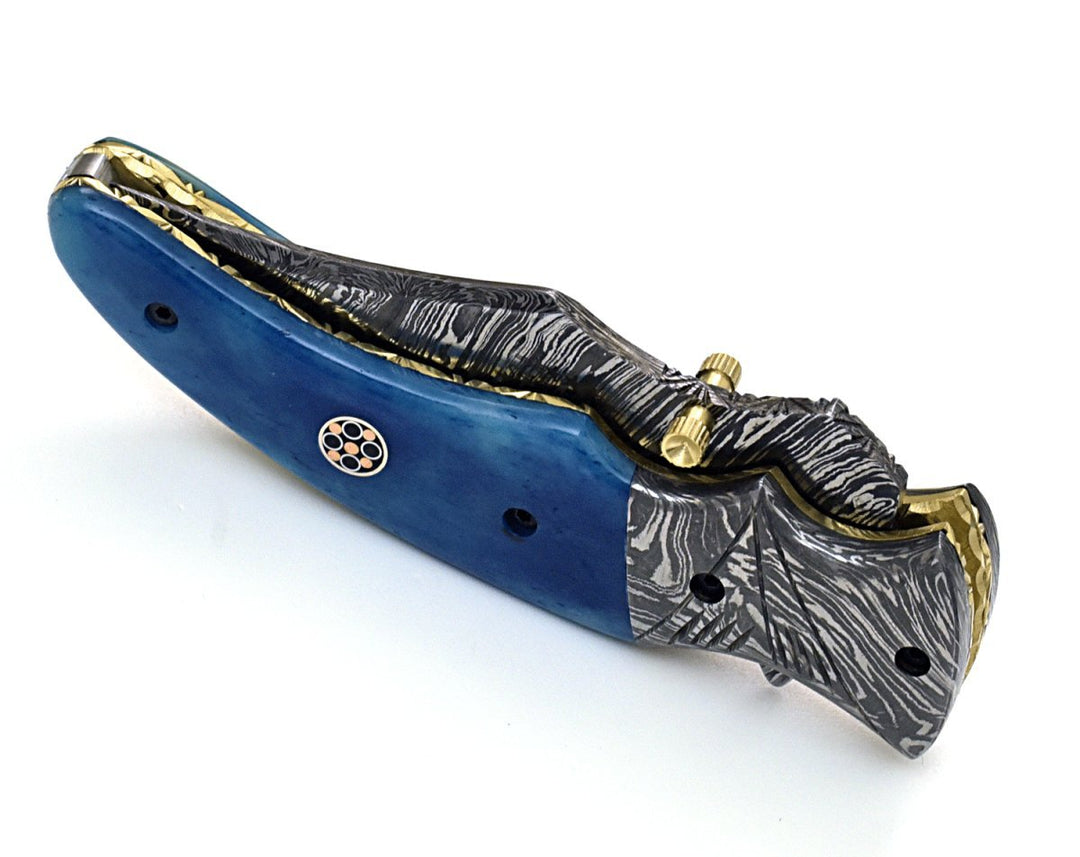Nebula Damascus knives - Nebula Damascus Pocket Knife with Bone Handle - Shokunin USA