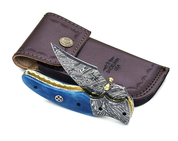 Nebula Knife knives - Nebula Damascus Pocket Knife with Bone Handle - Shokunin USA