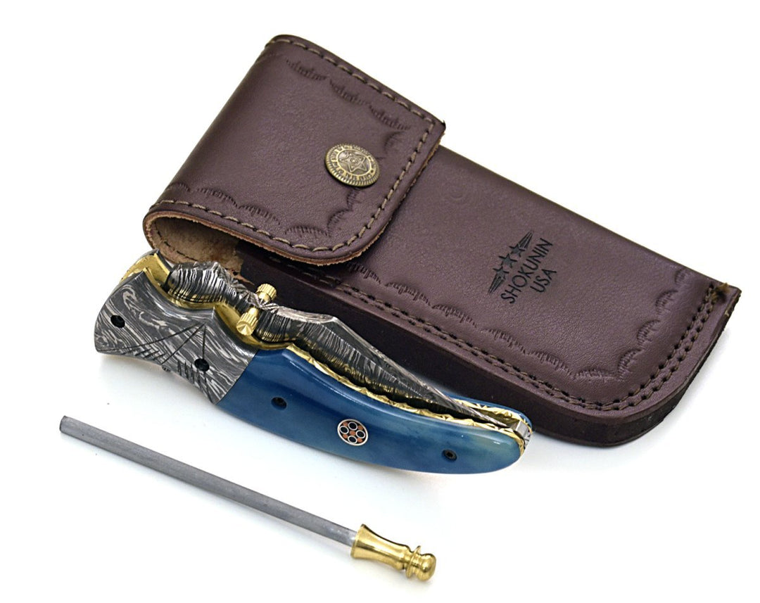 Nebula Knife Handle - Nebula Damascus Pocket Knife with Bone Handle - Shokunin USA