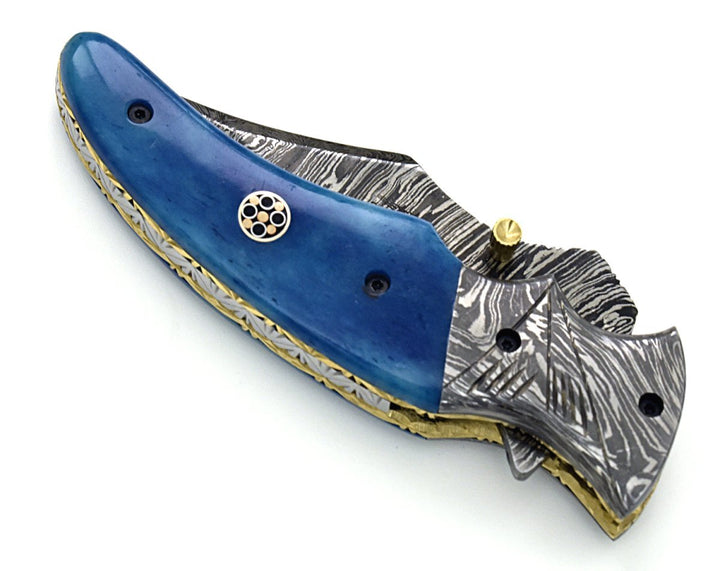 Nebula Pocket Knife - Nebula Damascus Pocket Knife with Bone Handle - Shokunin USA