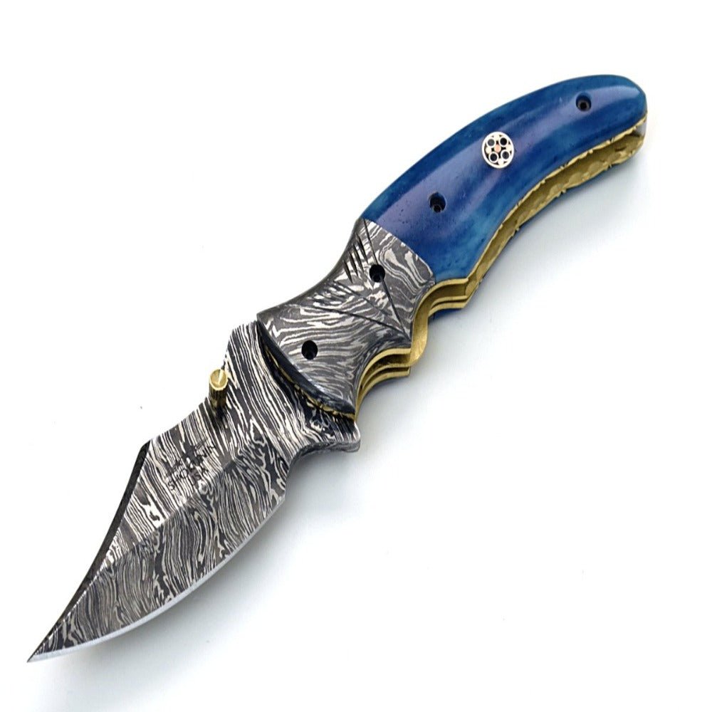 Nebula Damascus Pocket Knife with Bone Handle - Shokunin USA