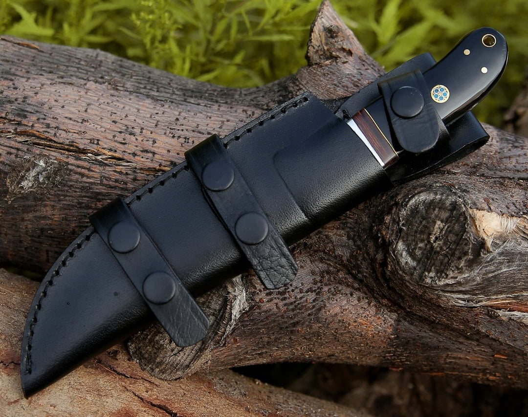 Nimbus Knife Handle - Nimbus Damascus Hutning Knife with Horn &amp; Rose Wood Handle - Shokunin USA