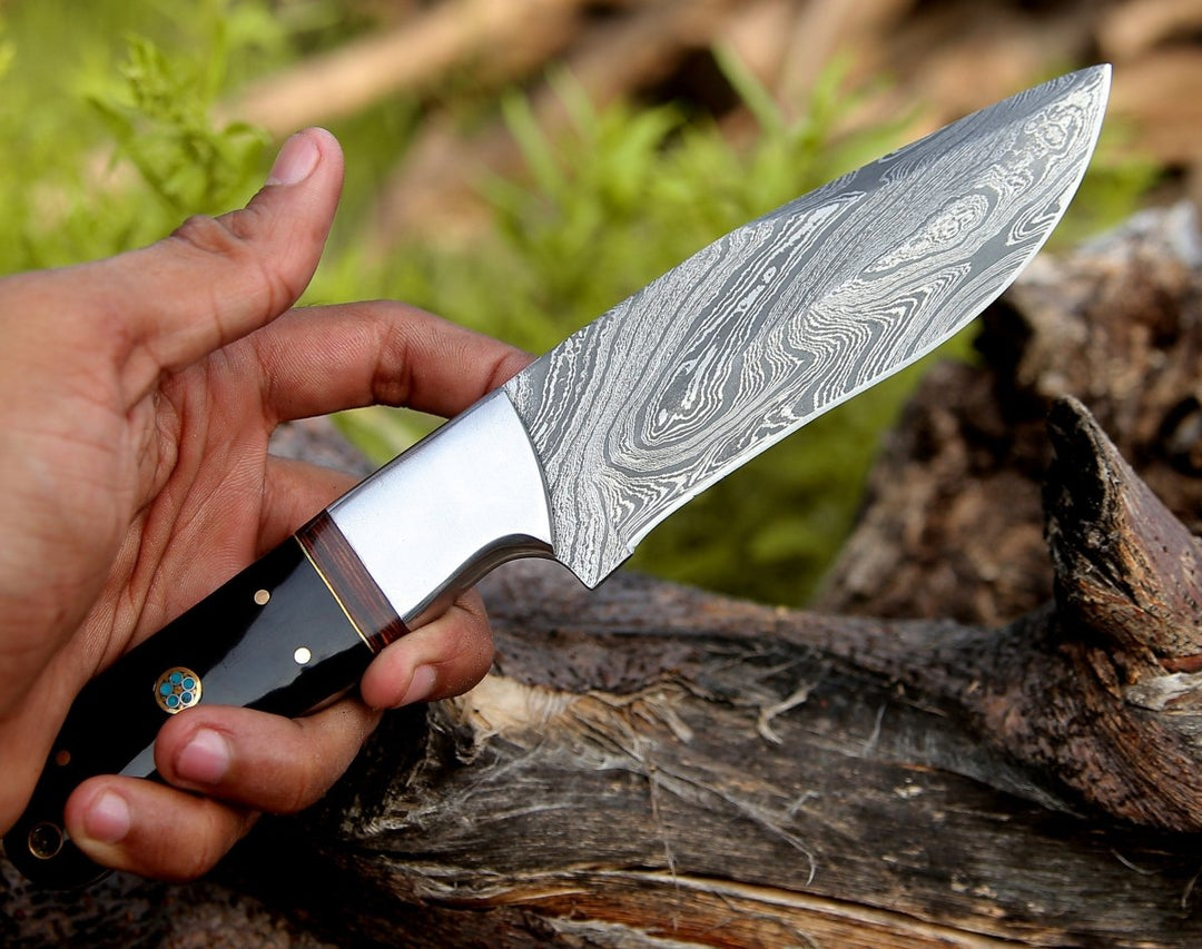 Nimbus Hutning Knife - Nimbus Damascus Hutning Knife with Horn &amp; Rose Wood Handle - Shokunin USA