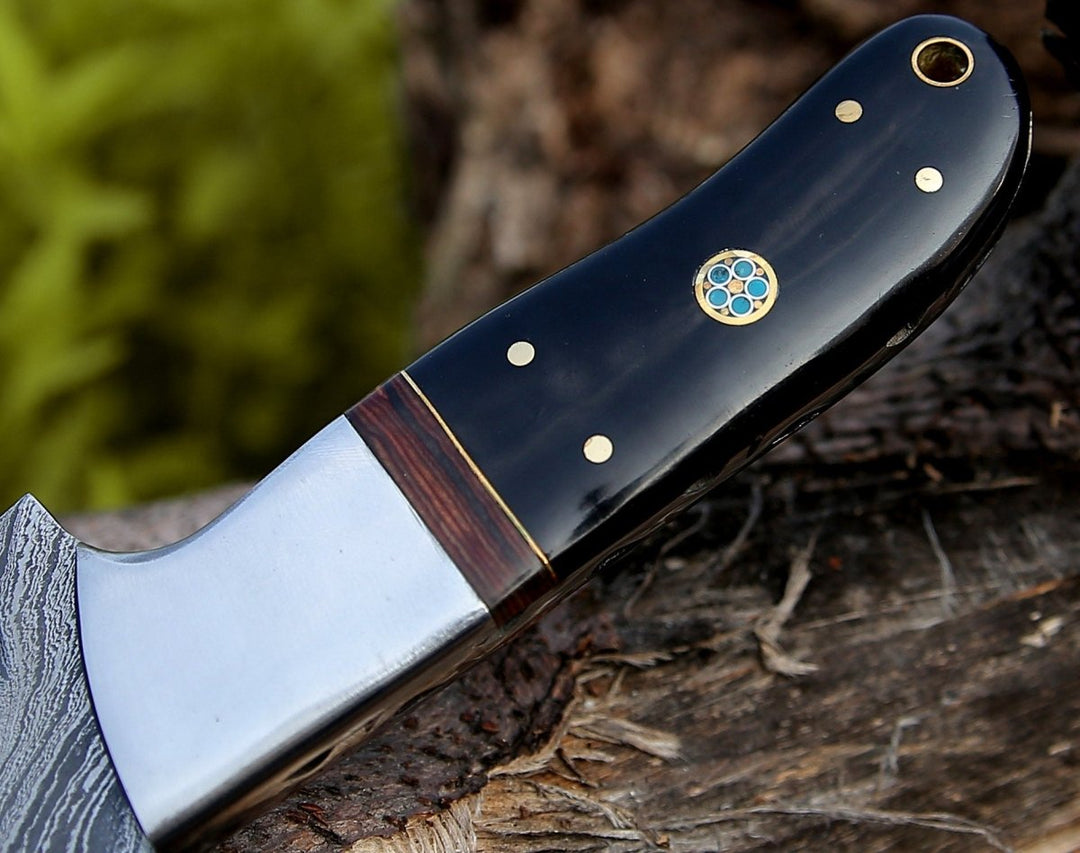 Nimbus Hutning Handle - Nimbus Damascus Hutning Knife with Horn &amp; Rose Wood Handle - Shokunin USA