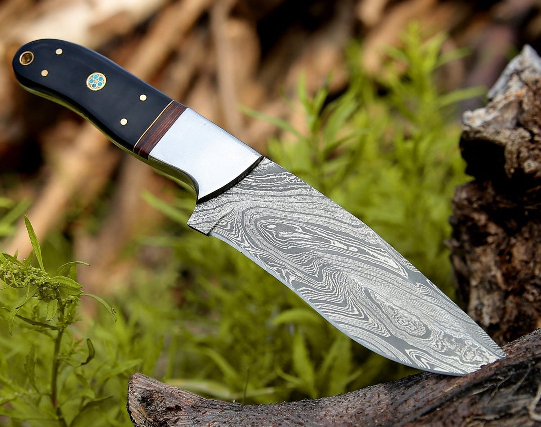 Nimbus Damascus Handle - Nimbus Damascus Hutning Knife with Horn &amp; Rose Wood Handle - Shokunin USA