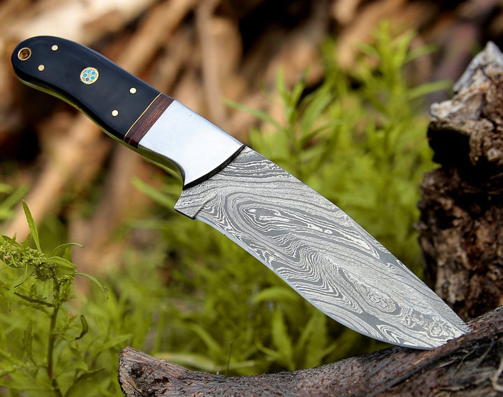 Nimbus Damascus Handle - Nimbus Damascus Hutning Knife with Horn &amp; Rose Wood Handle - Shokunin USA