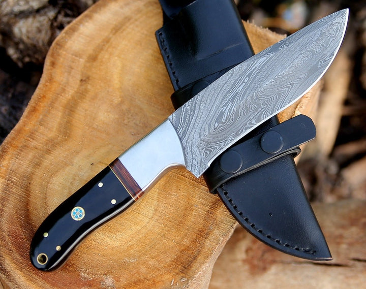 Nimbus Damascus knives - Nimbus Damascus Hutning Knife with Horn &amp; Rose Wood Handle - Shokunin USA
