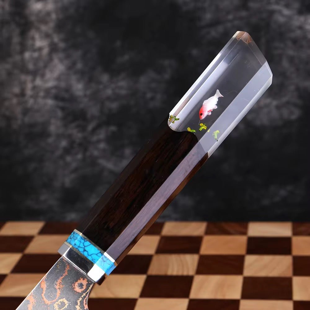 Noble Cobalt knives - Noble Copper &amp; Cobalt Alloy Damascus Chef Knife with Exotic Bloodwood &amp; Resin Handle - Shokunin USA