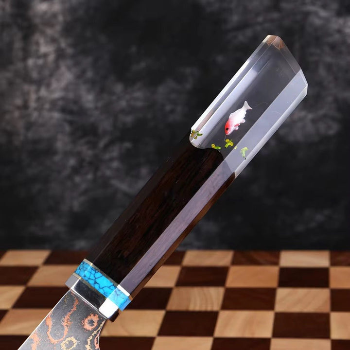Noble Cobalt knives - Noble Copper &amp; Cobalt Alloy Damascus Chef Knife with Exotic Bloodwood &amp; Resin Handle - Shokunin USA