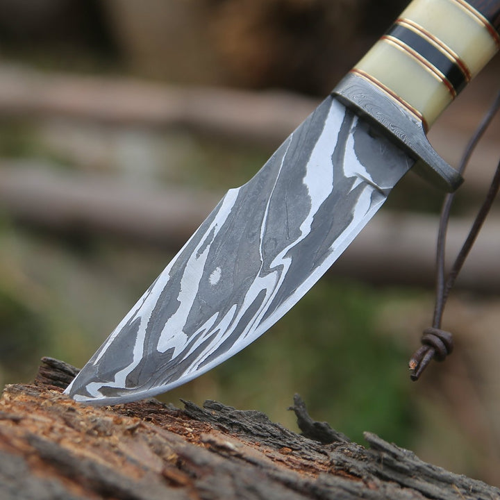 Nova Hunting Knife - Nova Damascus Hunting Knife with Bone &amp; Exotic Wenge Wood Handle - Shokunin USA