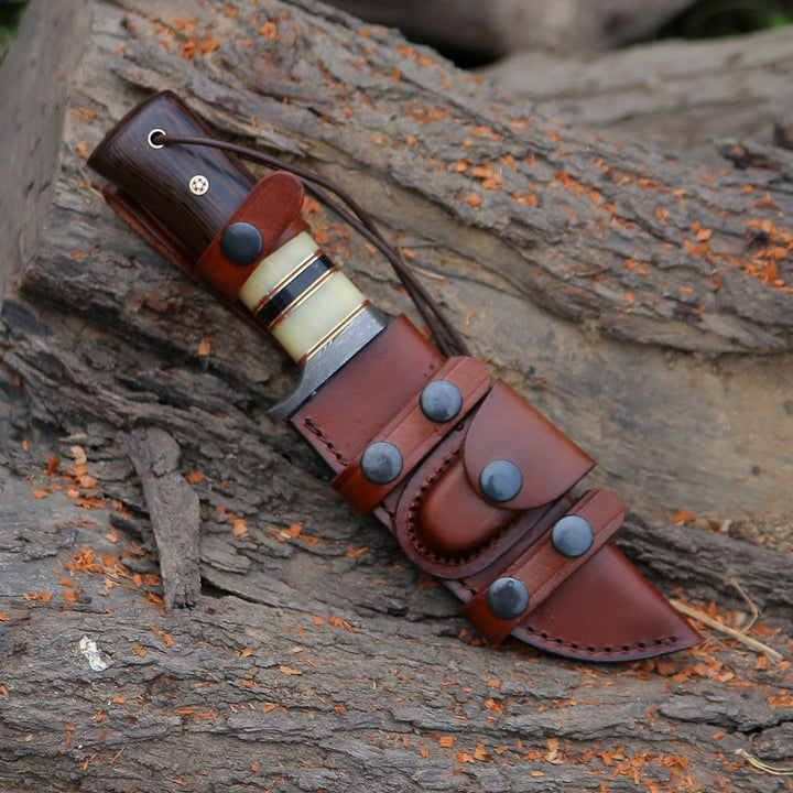 Nova Knife Handle - Nova Damascus Hunting Knife with Bone &amp; Exotic Wenge Wood Handle - Shokunin USA