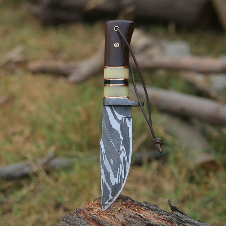 Nova Hunting Handle - Nova Damascus Hunting Knife with Bone &amp; Exotic Wenge Wood Handle - Shokunin USA