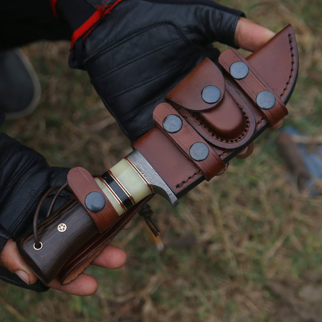 Nova Hunting knives - Nova Damascus Hunting Knife with Bone &amp; Exotic Wenge Wood Handle - Shokunin USA
