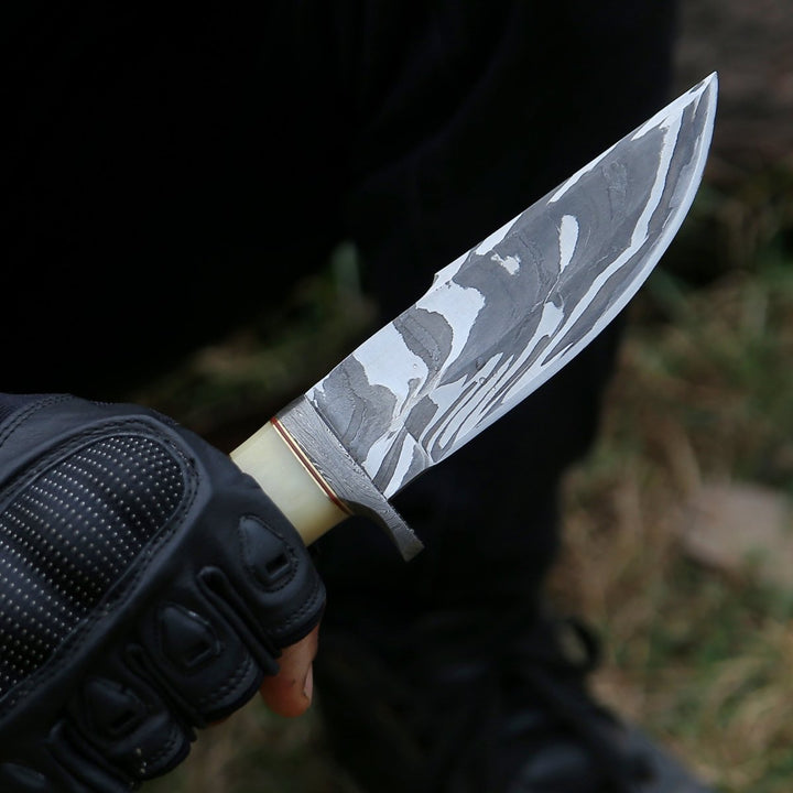 Nova Hunting blade - Nova Damascus Hunting Knife with Bone &amp; Exotic Wenge Wood Handle - Shokunin USA