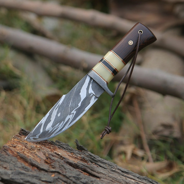 Nova Damascus blade - Nova Damascus Hunting Knife with Bone &amp; Exotic Wenge Wood Handle - Shokunin USA