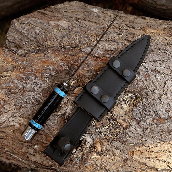 Oasis Damascus Handle - Oasis Damascus Hunting Fixed Blade Knife with Turquoise and Bull Horn Handle - Shokunin USA
