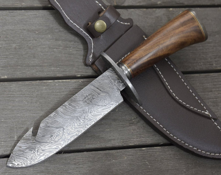 Oblivion Damascus knives - Oblivion Damascus Bowie Knife with Exotic Rosewood Handle - Shokunin USA