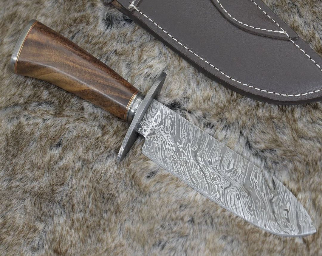 Oblivion Damascus Handle - Oblivion Damascus Bowie Knife with Exotic Rosewood Handle - Shokunin USA