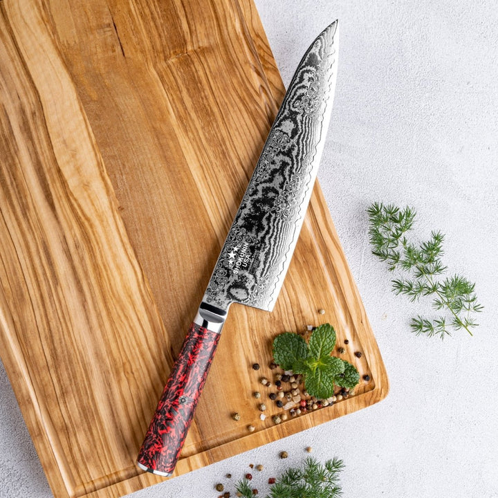 Obsidian Damascus Knife - Obsidian Japanese Damascus Chef Knife with Carbon Fiber Handle - Shokunin USA
