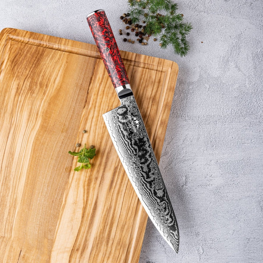 obsidian chef knife - Obsidian Japanese Damascus Chef Knife with Carbon Fiber Handle - Shokunin USA