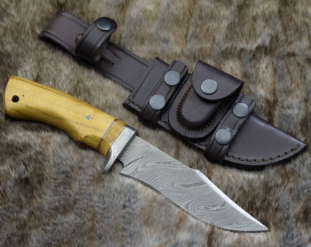 Odyssey Damascus Handle - Odyssey Damascus Hunting Knife with Exotic Yellow Heart Handle - Shokunin USA