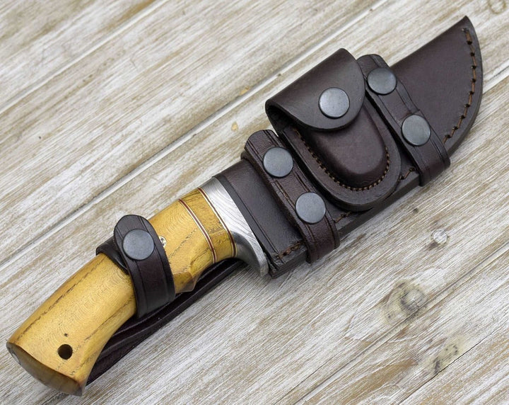Odyssey Hunting Handle - Odyssey Damascus Hunting Knife with Exotic Yellow Heart Handle - Shokunin USA