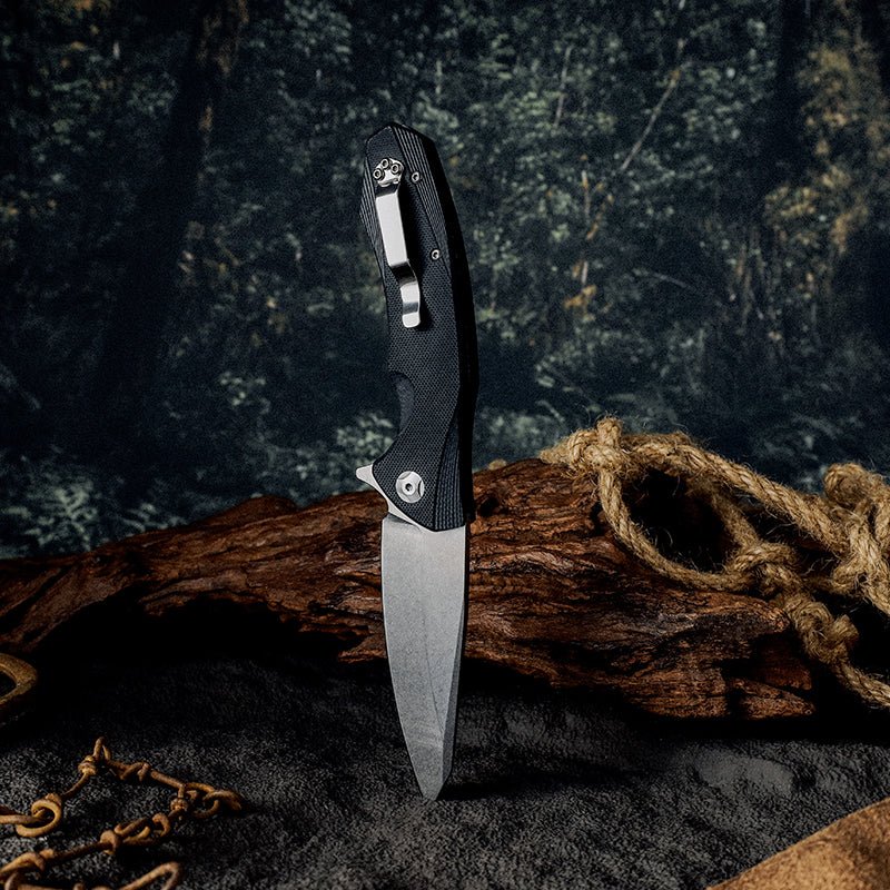 Omen Folding Damascus - Omen Folding Knife with G10 Handle - Shokunin USA