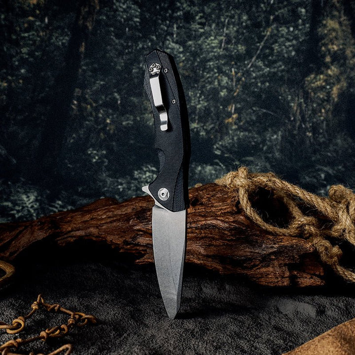 Omen Folding Damascus - Omen Folding Knife with G10 Handle - Shokunin USA