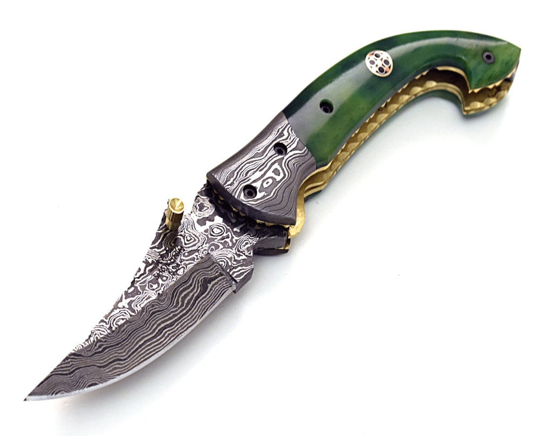 customize pocket knife - Omni Damascus Pocket Knife with Bone handle &amp; Sheath - Shokunin USA