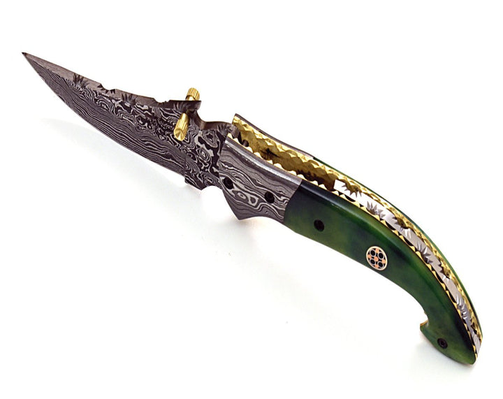 Omni Damascus knives - Omni Damascus Pocket Knife with Bone handle &amp; Sheath - Shokunin USA