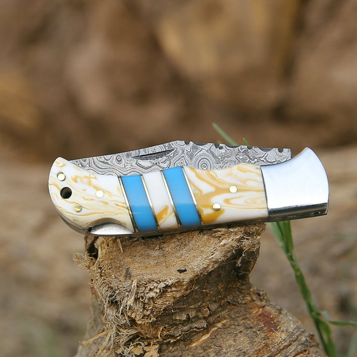 Orion Pocket Handle - Orion Damascus Pocket Knife with Resin Handle - Shokunin USA