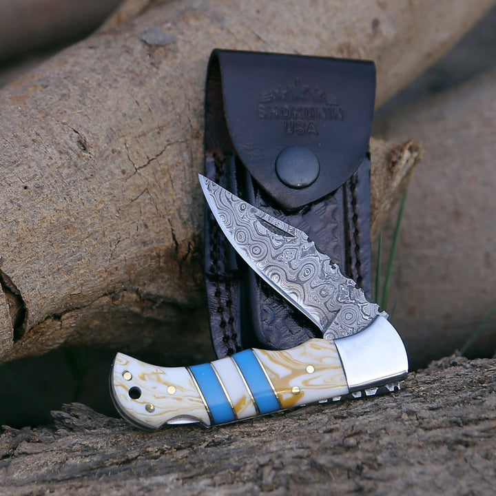Orion Damascus knives - Orion Damascus Pocket Knife with Resin Handle - Shokunin USA
