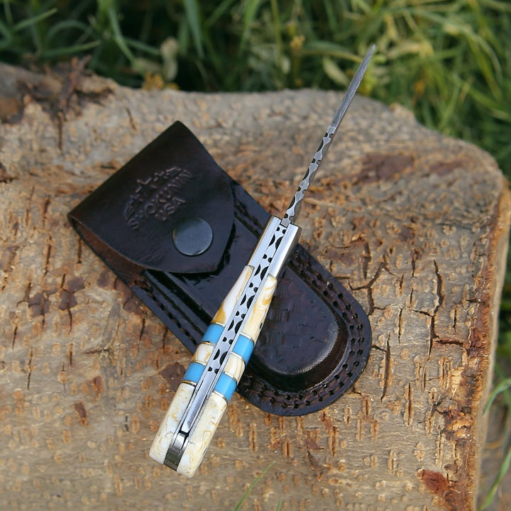 Orion Pocket Knife - Orion Damascus Pocket Knife with Resin Handle - Shokunin USA
